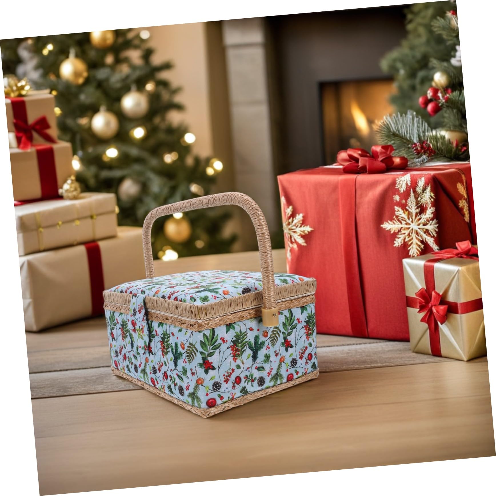 Cesta De Costura Portátil Caja De Obsequio De Navidad Organizador De Suministros De Costura Grande Para Almacenamiento De Bordado Casa