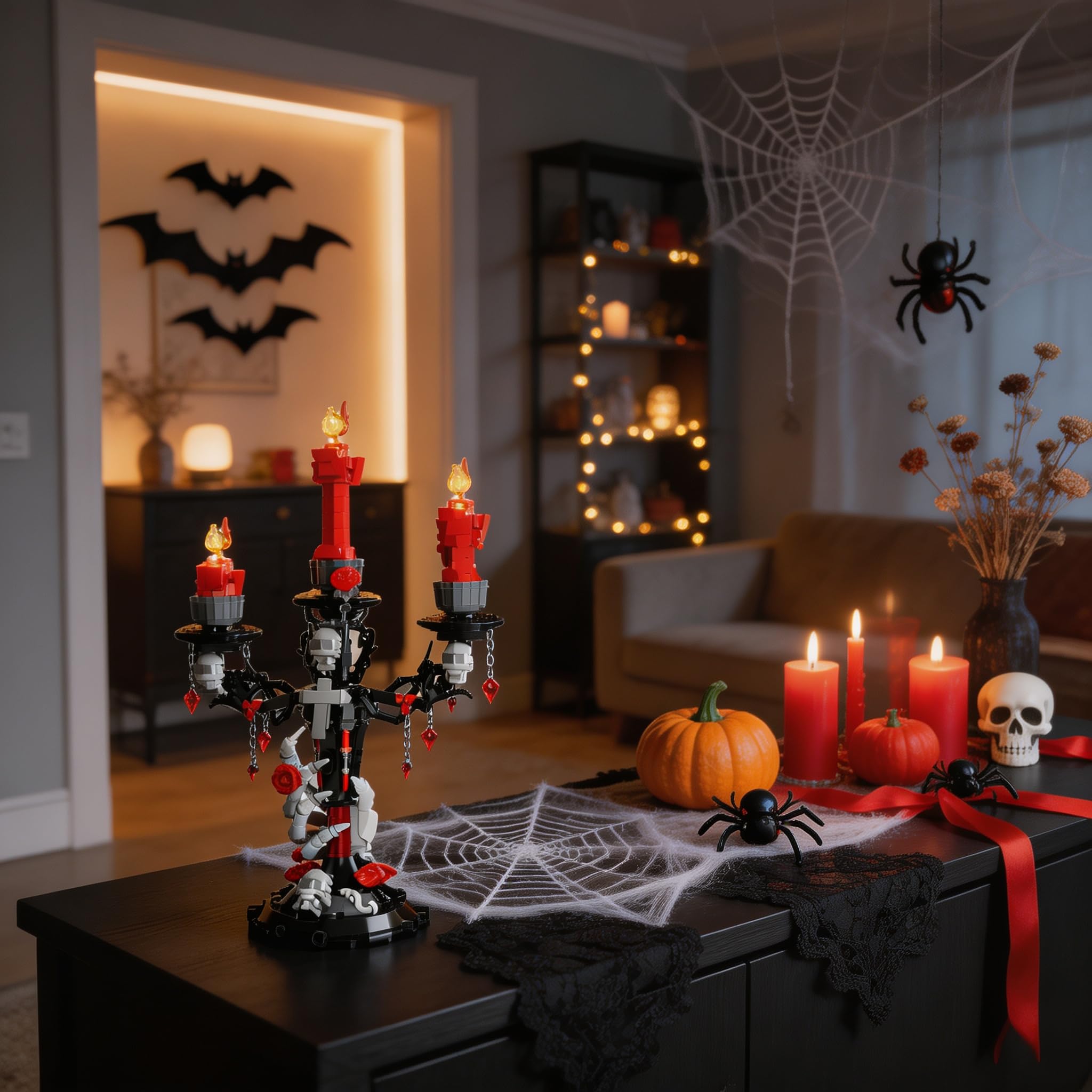 JAKI Kit per la costruzione di candelabri con teschio gotico con rose e