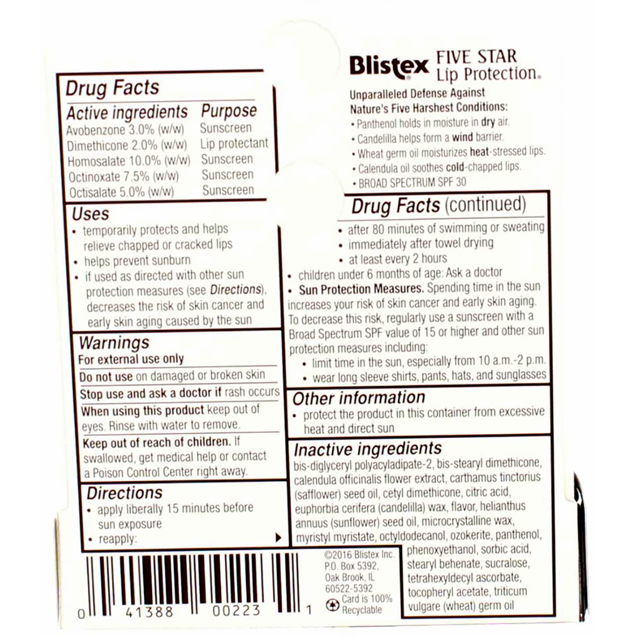 Blistex Five Star Lip Protection SPF 30 0.15 oz Pack of 5