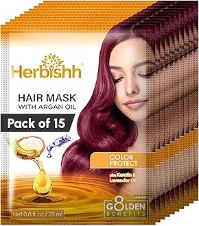 Herbishh Argan Hair Mask - Deep Conditioning & Hydration Pouches for Healthier, Nourished Hair | No Sulphates, No Parabens | Travel-Friendly Pack (25ml x 15)