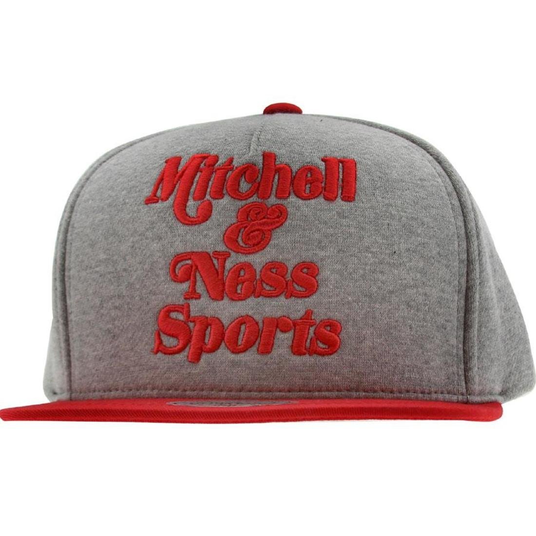 Mitchell and Ness Branded Heather Fleece Snapback Cap (Grey/red)