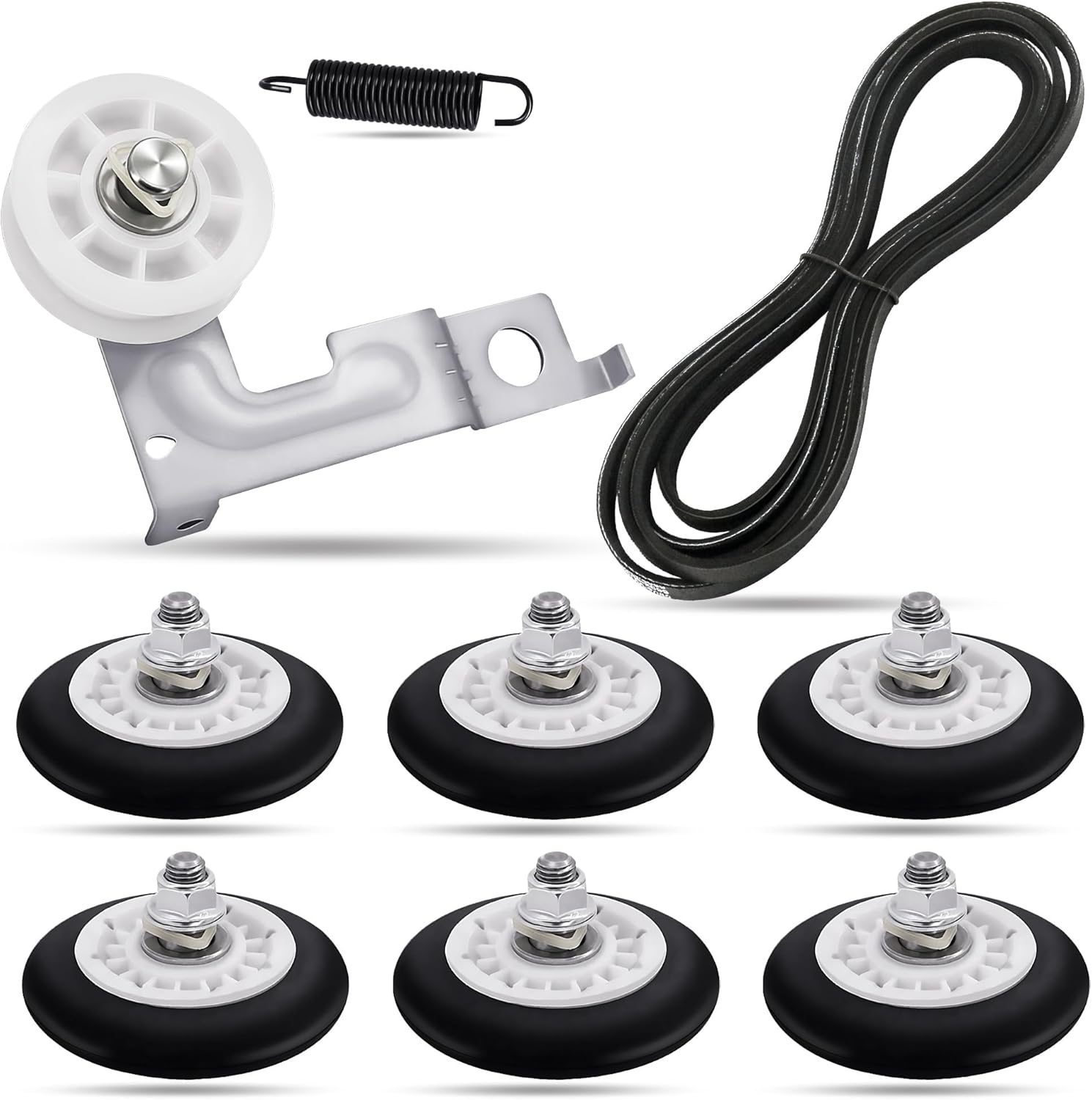 Dryer Drum Roller Repair Kit, Fit for Ken-more 79681072310 79680512900 79681583410 79681382410 79661522210 79681073310 79681962710, 4581EL2002C Drum Rollers, 4400EL2001A Belt, 4561EL3002A Idler Pulley