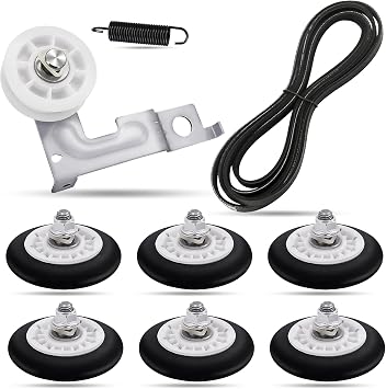Dryer Drum Roller Repair Kit, Fit for Ken-more 79681072310 79680512900 79681583410 79681382410 79661522210 79681073310 79681962710, 4581EL2002C Drum Rollers, 4400EL2001A Belt, 4561EL3002A Idler Pulley