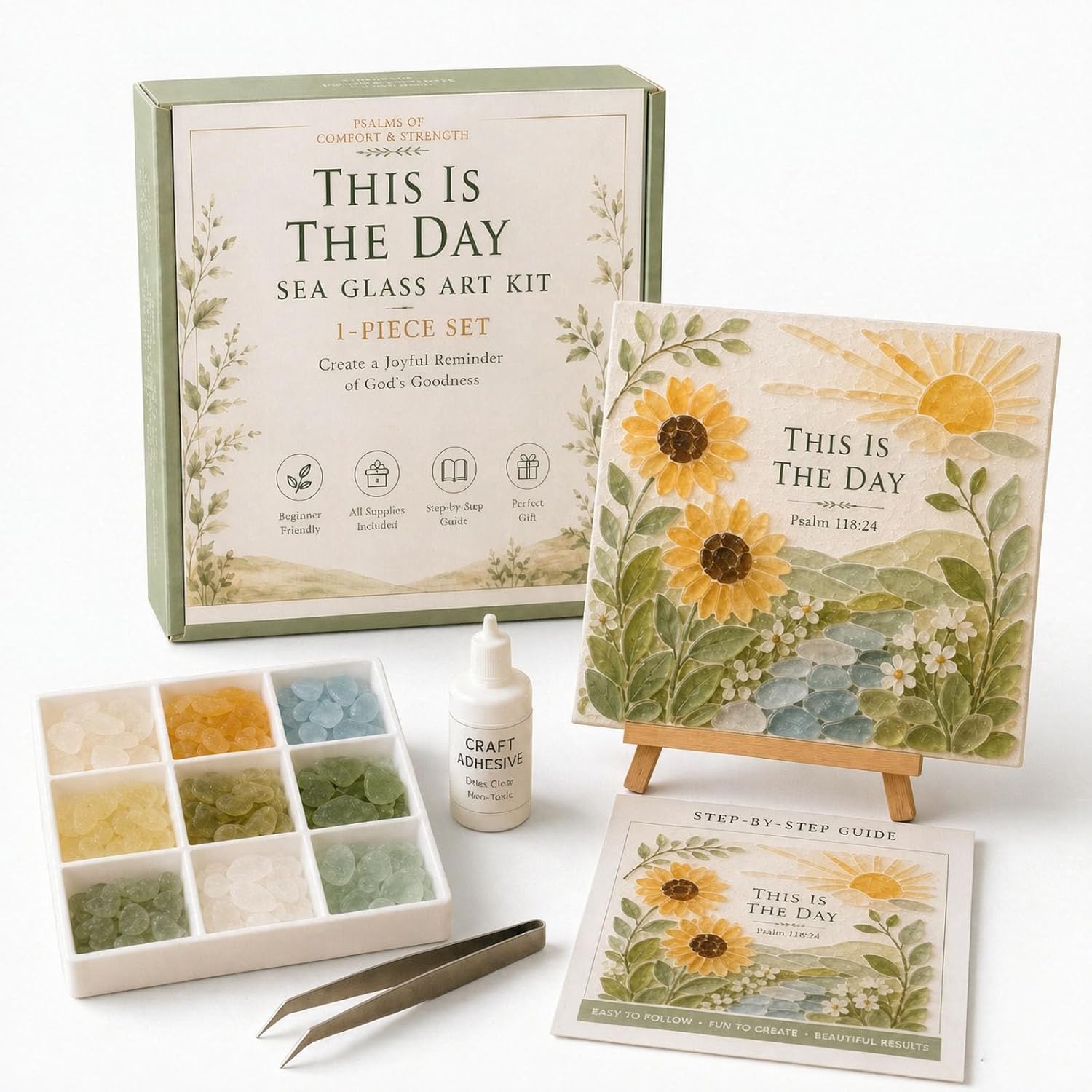 Sea Glass DIY Mosaic Art Kit | Christian Seaglass Art Craft Kits for Adults