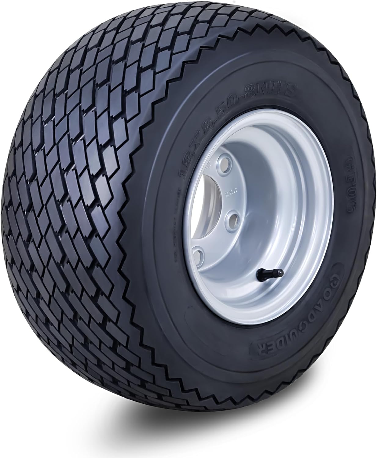 ROADGUIDER Golf Cart Tire Wheel Assembly 18X8.5-8 4-Ply with 5 Lugs on 4.5" PCD Silver Rim,SET 2