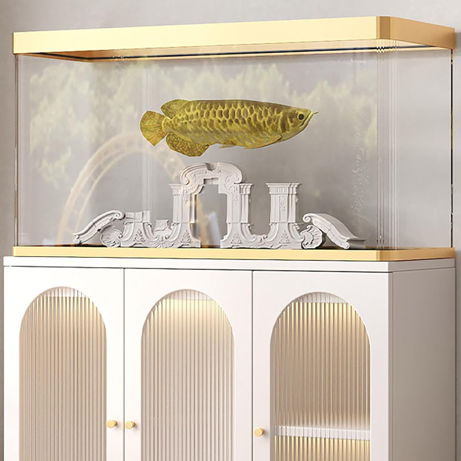 Aquarium Cabinet with Storage, Heavy Duty Fish Tank Stand, 16mm Thick Panel with Metal Frame, Cable Management Hole, Stable Terrarium Stand for Home White 60 * 45cm/23.6 * 17.7in