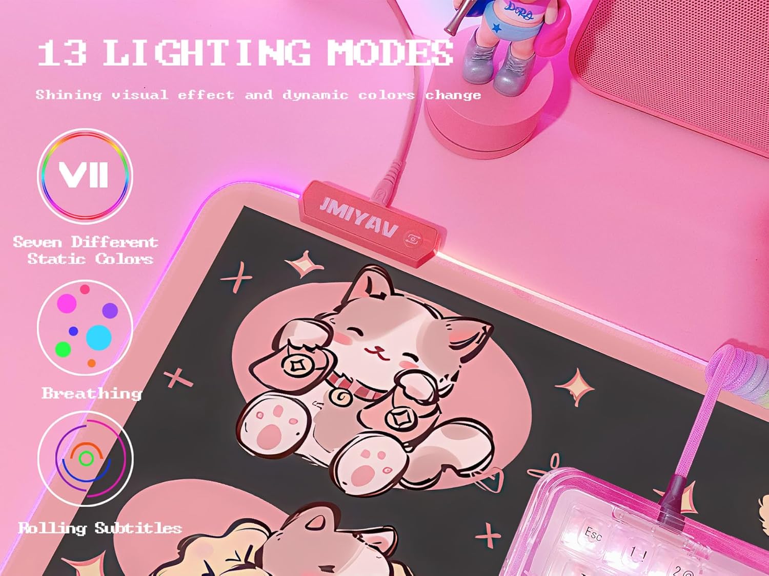 JMIYAV Pink RGB Gaming Mouse Pad 31.5x12 Inch PC XL Large Extended Glowing Led Light Up Desk Pad Non-Slip Rubber Base Computer Cute Mousepad Mat Desk Accessories Gaming Setup 2-7-1030-2