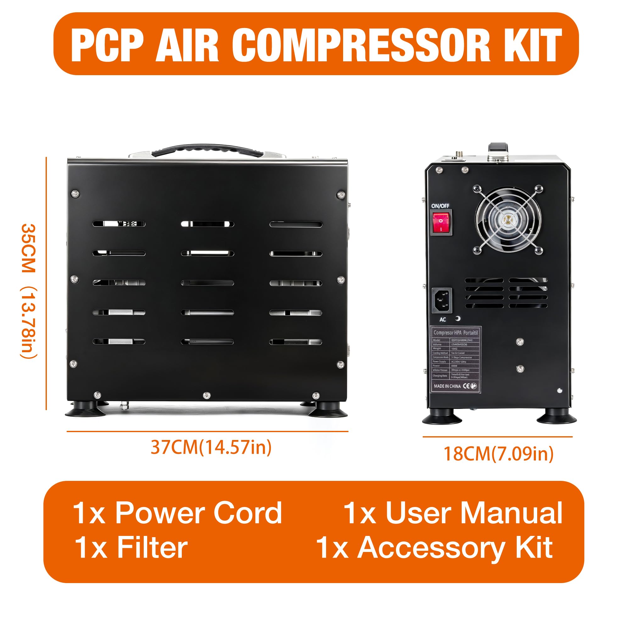TUXING Compresor de Aire PCP, 4500 PSI/30 MPa Compresor Portátil de Rifle de Aire PCP de Doble Cilindro de 800 W, Parada Automática | Bomba Compresora con Sistema de Refrigeración por Ventilador