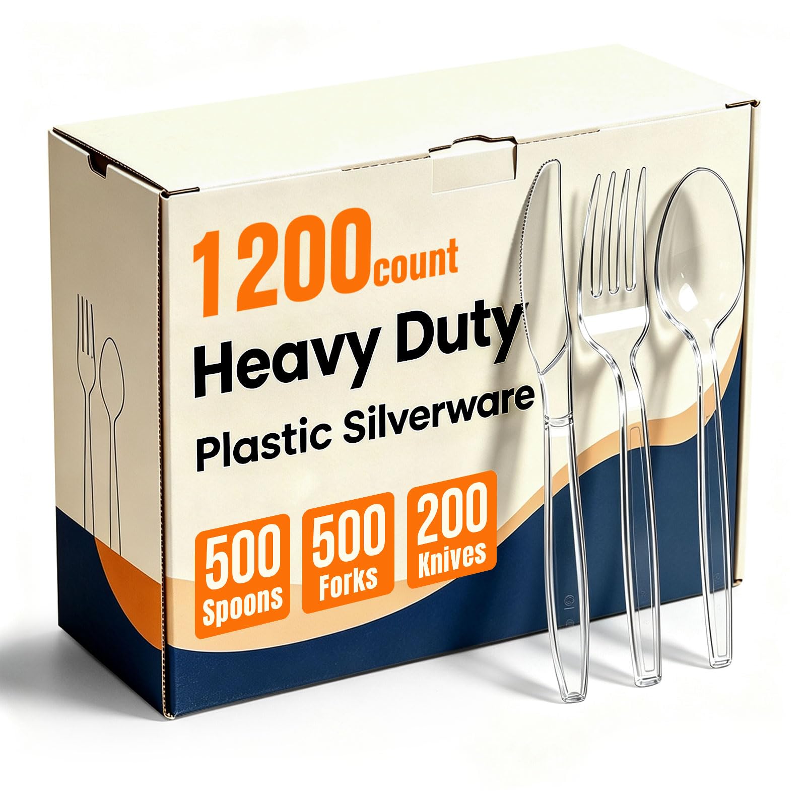 1200 Count Plastic Silverware Heavy Duty, 500 Forks, 500 Spoons, 200 Knives