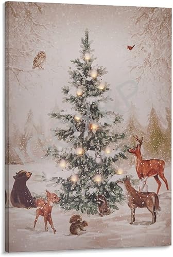 AIRCA Póster de pared de animales del bosque y árbol de Navidad (2) póster de lienzo para decoración de dormitorio, oficina, habitación, regalo,