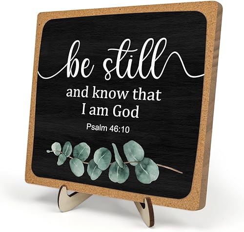 Miniatura 9 de Decoración inspiradora cristiana de oficina, decoración cristiana, letrero de placa de madera rústica para oficina, hogar, sala de estar (negro,