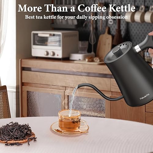 Miniatura 8 de Hervidor eléctrico de cuello de cisne Fabuletta 1500 W, hervidor de agua de ebullición ultra rápido, 100% acero inoxidable para verter café y té,