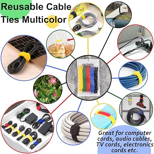 Miniatura 10 de 70 bridas de cables reutilizables color rosa, para organizar cables, reutilizables, para electrónica, de gancho y bucle para computadora, de 4, 6, 8