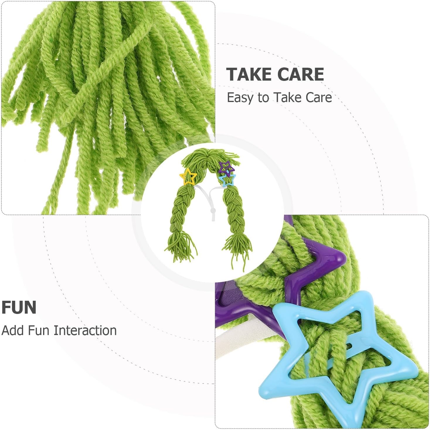 BETOOKY Braided Yarn Cat Wig with Bows for Halloween PET Costume image 3