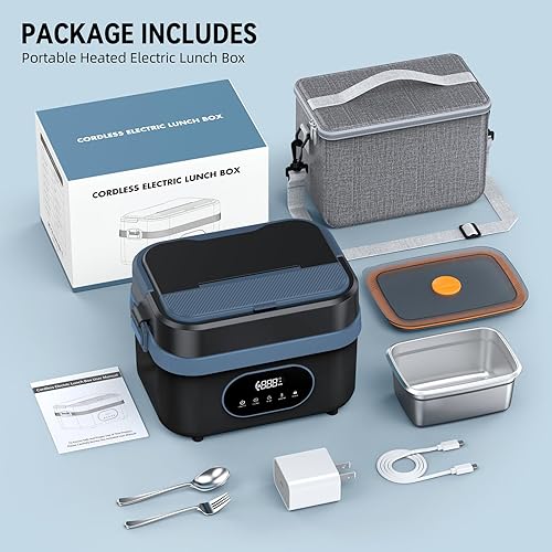 Miniatura 9 de Fiambrera eléctrica inalámbrica para adultos, 18000 mAh, recargable, portátil, calentadora, calentador de alimentos, contenedor de 1.5 L (6 tazas)