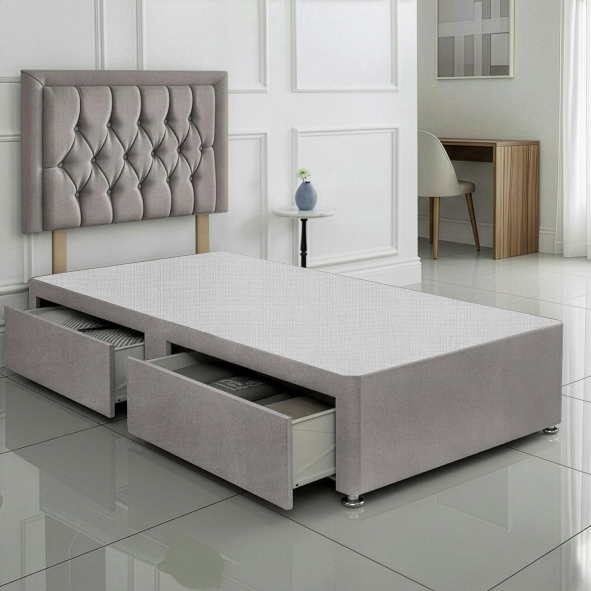 SANA SLEEP Reinforced Single Size Bed Set – 3FT Silver Linen Divan with Anti-Slip Fabrics and Stylish Headboard – Quality Craftsmanship Made in the UK — image 1