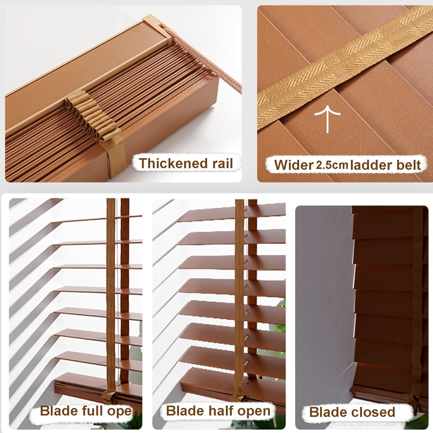 2" Slats Window Blinds Cordless Faux Wood Blind 20" 28" 32" 40" 48" 60" 64" 70'' Horizontal Wooden Venetian Blinds & Shades, Blackout Darkening Privacy Blinds for Bedroom Bathroom Living Room(Black)