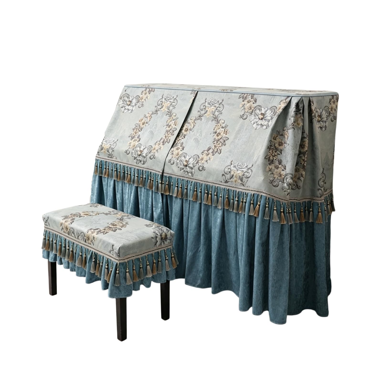 Copertura for pianoforte verticale, tessuto spesso blu, protezione completa, design con apertura centrale for la maggior parte dei pianoforti verticali(Piano Cover+Double Bench Cover)