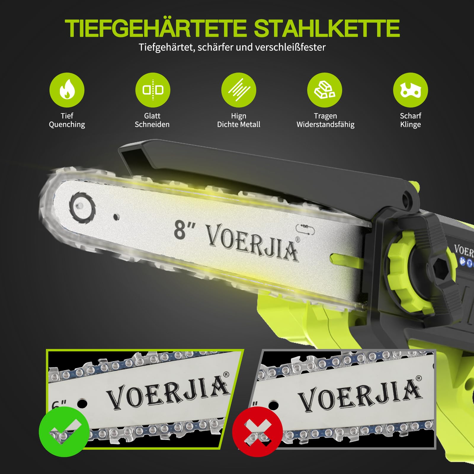 VOERJIA Élagueuse sur Perche 2-en-1 avec Mini Tronçonneuse 6” & 8”, Extension Jusqu’à 4,9 m, Moteur Brushless, 2×4.0Ah Batteries, Tronçonneuse Électrique Sans Fil pour Coupe Branches et Jardin