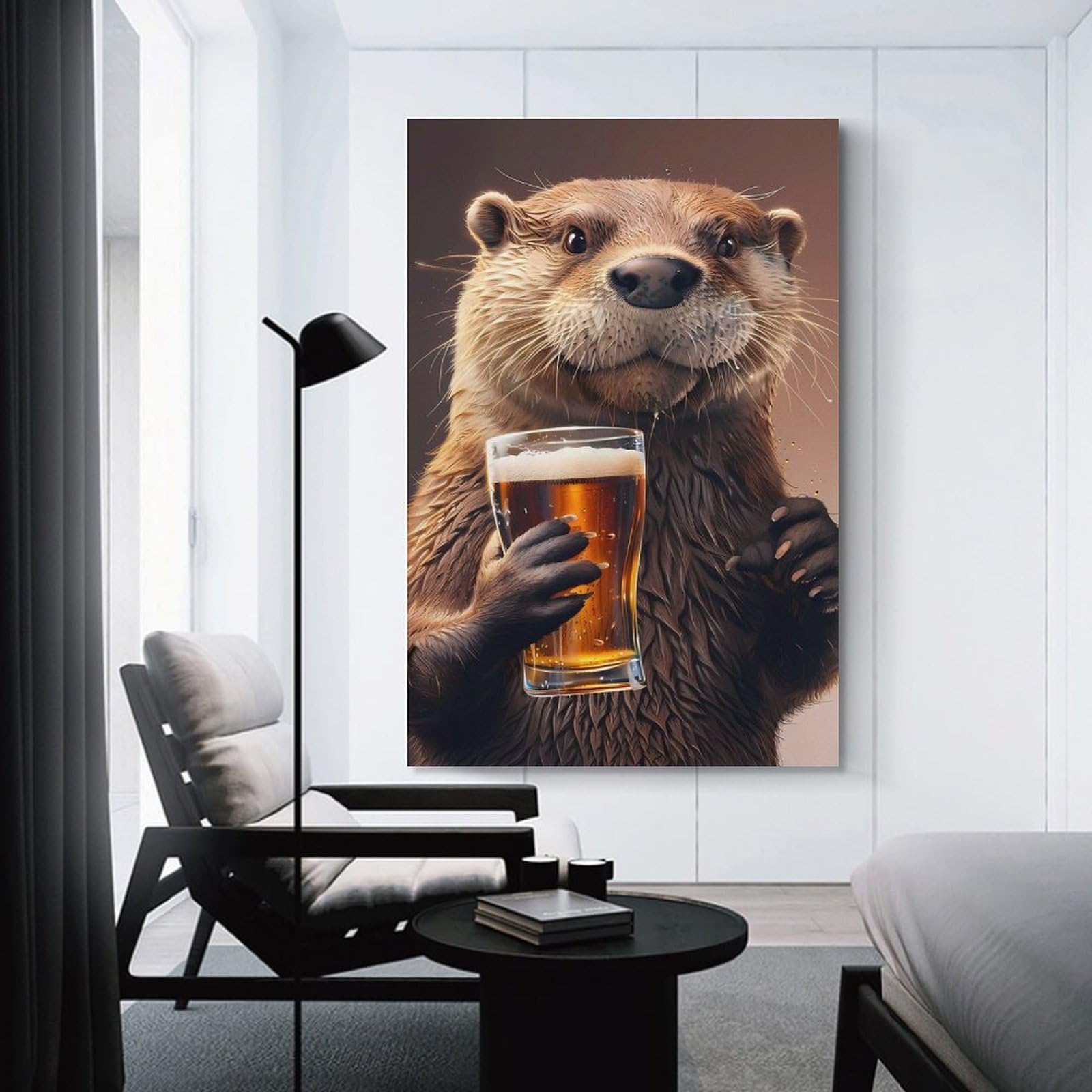Junmoney Otter Beer Canvas Wall Picture, 24x36inch(60x90cm), for Flats, Guest Rooms Or Compact Rooms, An Easy Choice for New Home Styling