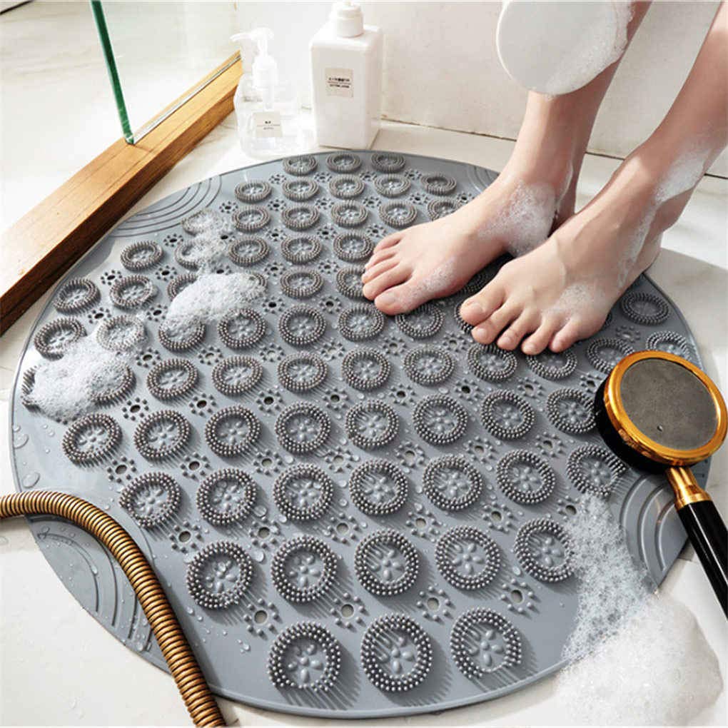 IZ LeZoir ? 55cm Round PVC Non-Slip Premium Bathroom Mat,Silicone Shower Bath Mat,Foot Brush Dead Skin Point Bead Pad, Bathroom Accessories 1 Peice ( Grey Colour )