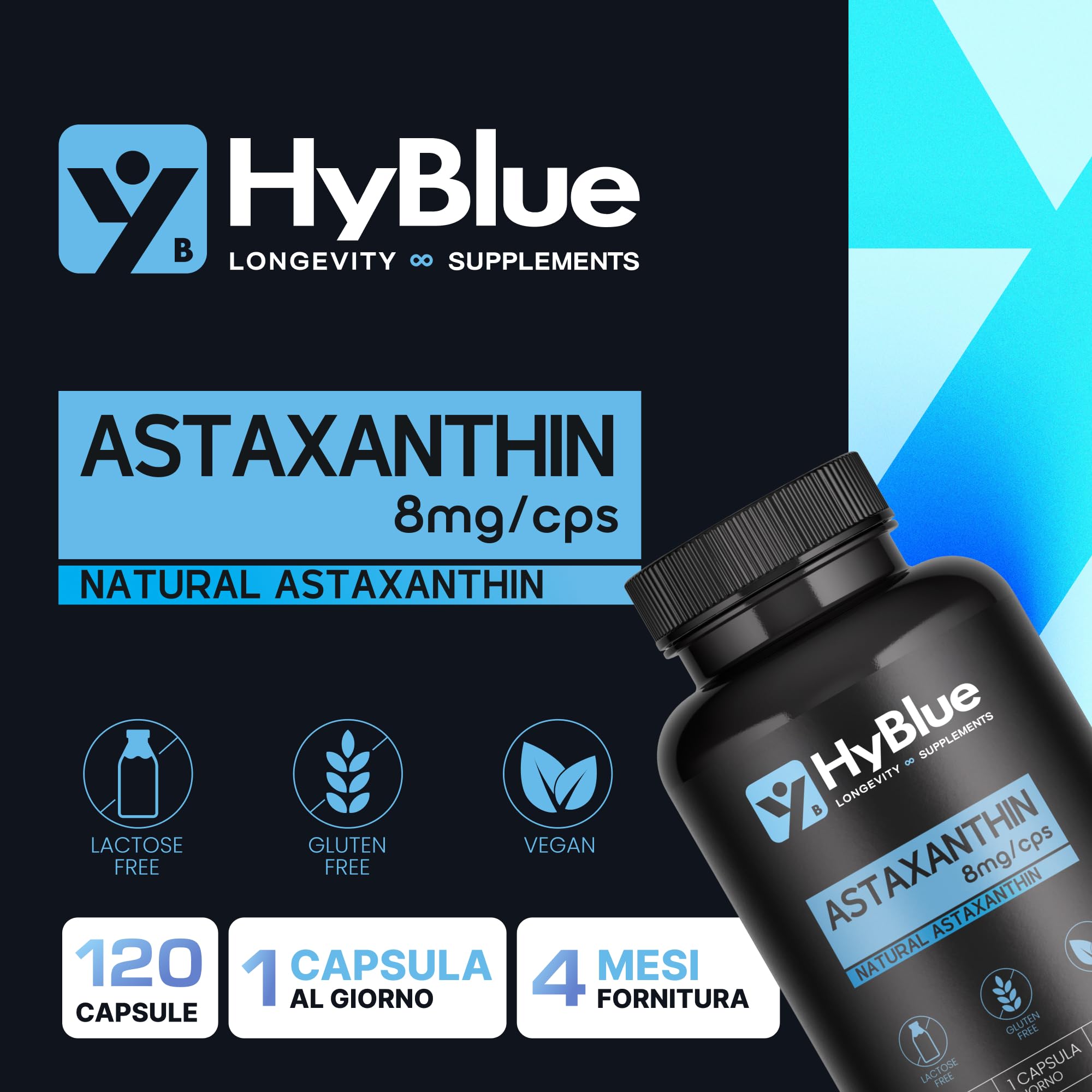 Astaxantina Naturale 8 mg | 120 Capsule di Astaxantina Pura Alto Dosaggio | Potente Antiossidante Naturale | Integratore Per Supporto Sport, Recupero e Protezione Cellulare | Fino 4 Mesi