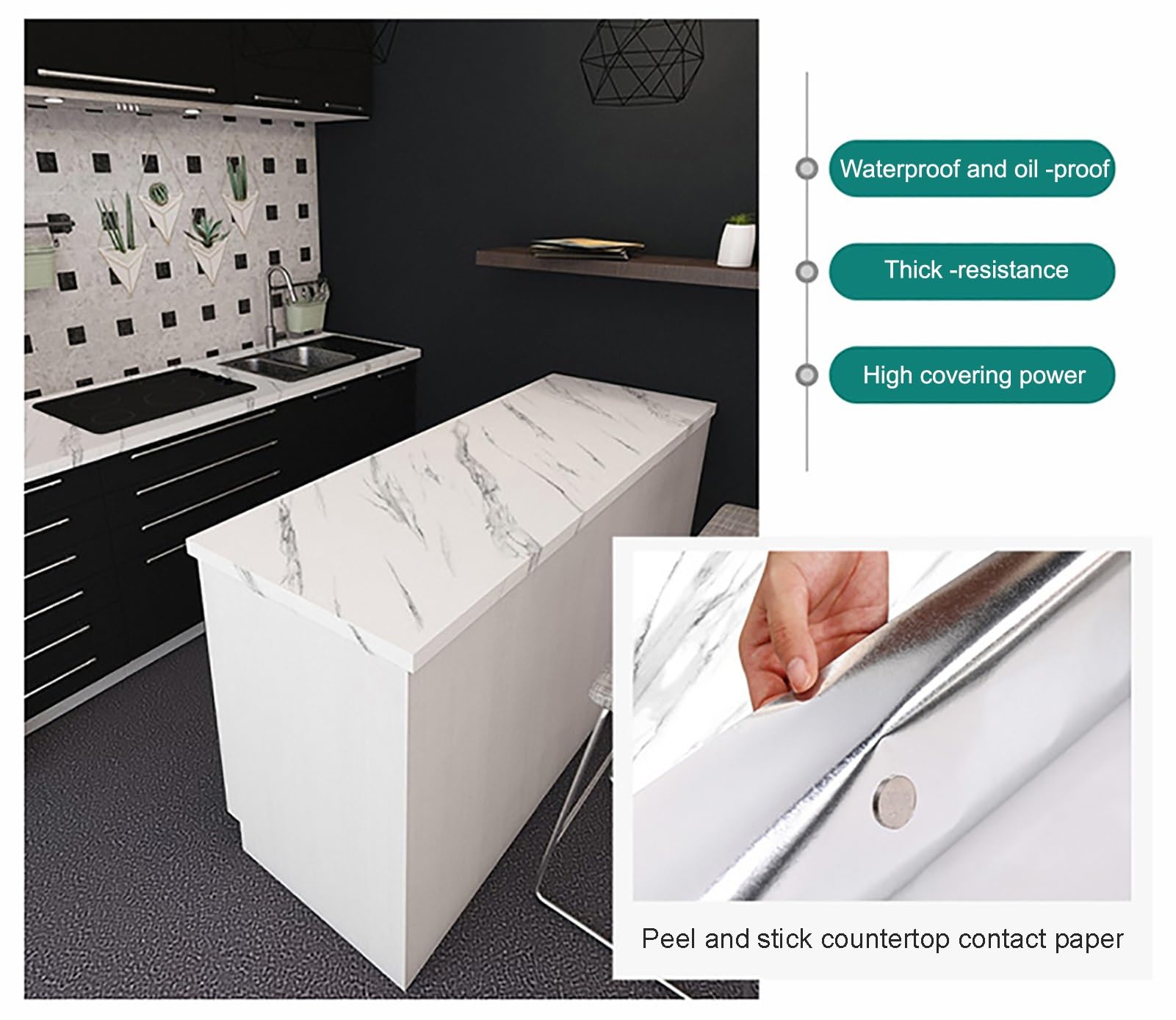Papel pintado de cocina autoadhesivo para encimeras, impermeable, vinilo para muebles de cocina (color: #10, tamaño: 0,6 x 5 m)