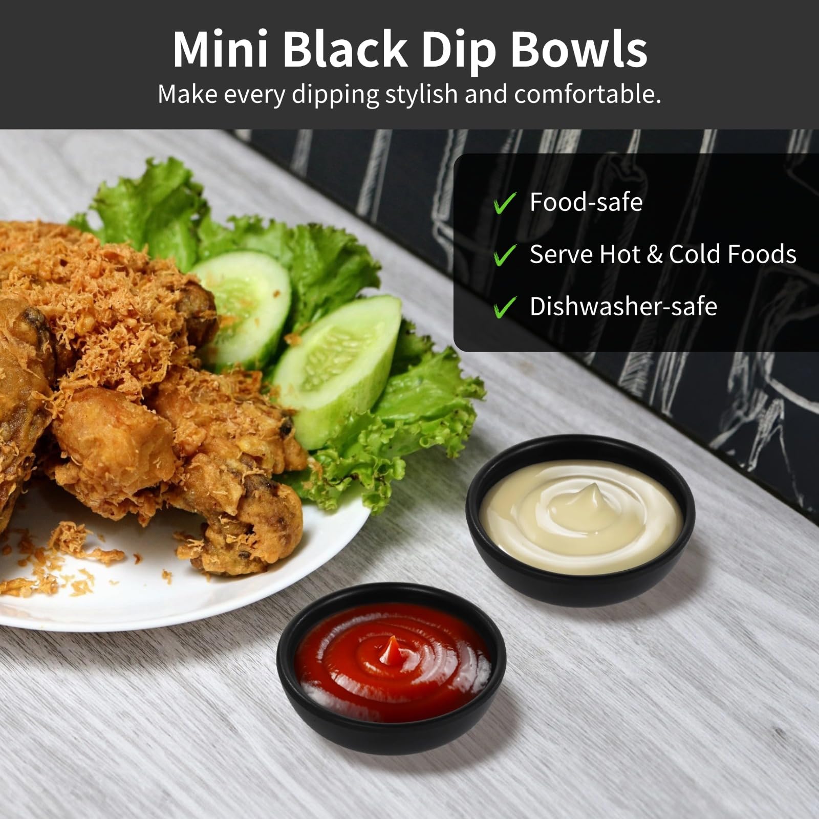 Générique 12 coupelles à sauce en mélamine noire de 1,7 oz, bols à condiments empilables, petits bols à trempette incassables, mini coupes à dessert pour fêtes, barbecues, restaurants et apéritifs