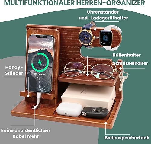 Miniatura 2 de Estación de acoplamiento de madera para teléfono, soporte para llaves, mesita de noche, regalo de aniversario para esposa, marido, regalos para