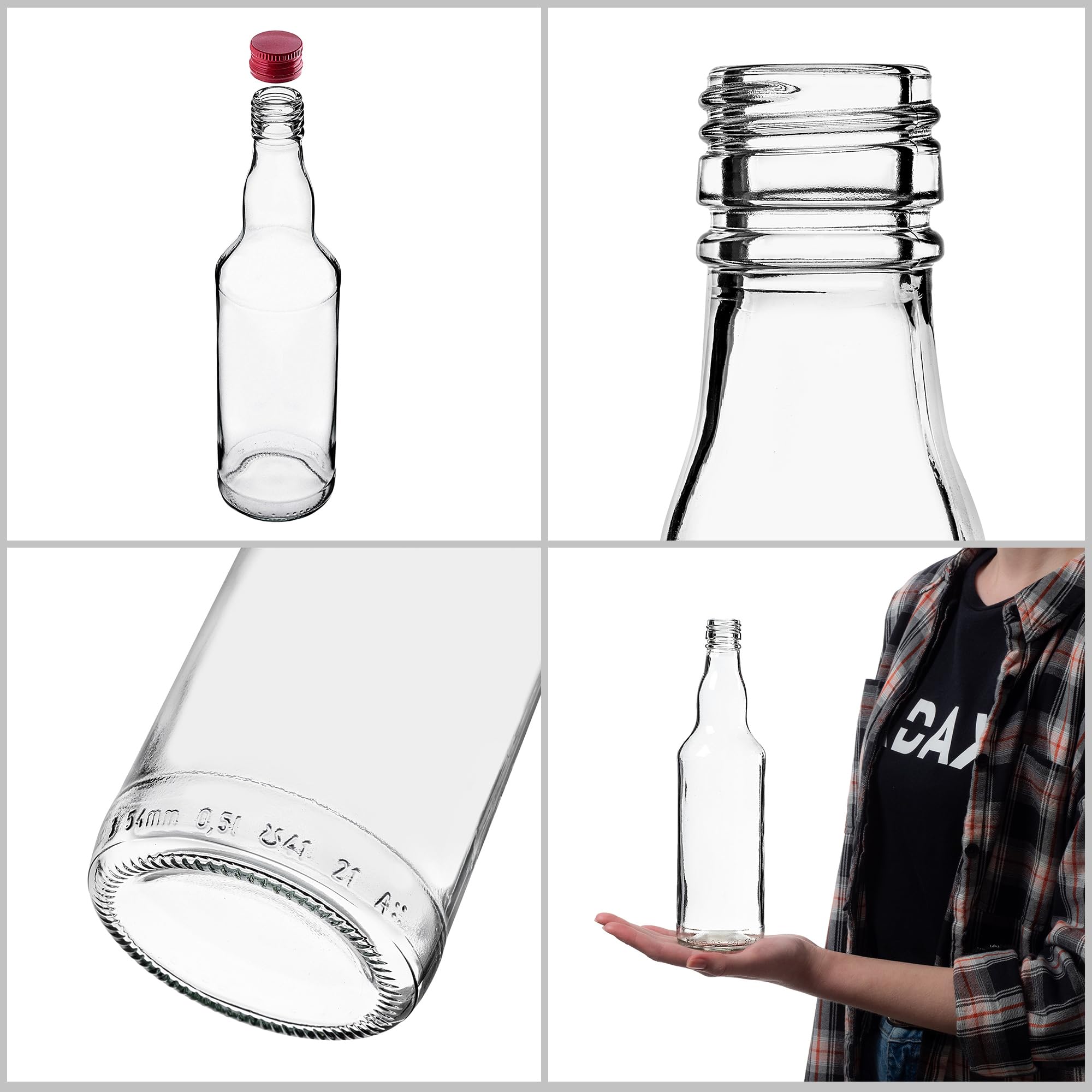 KADAX Set di 50 Bottiglie in Vetro 500ml con Tappo a Vite – Bottiglie vuote da riempire per succhi, sciroppo, Olio e liquore, conservazione Alimentare