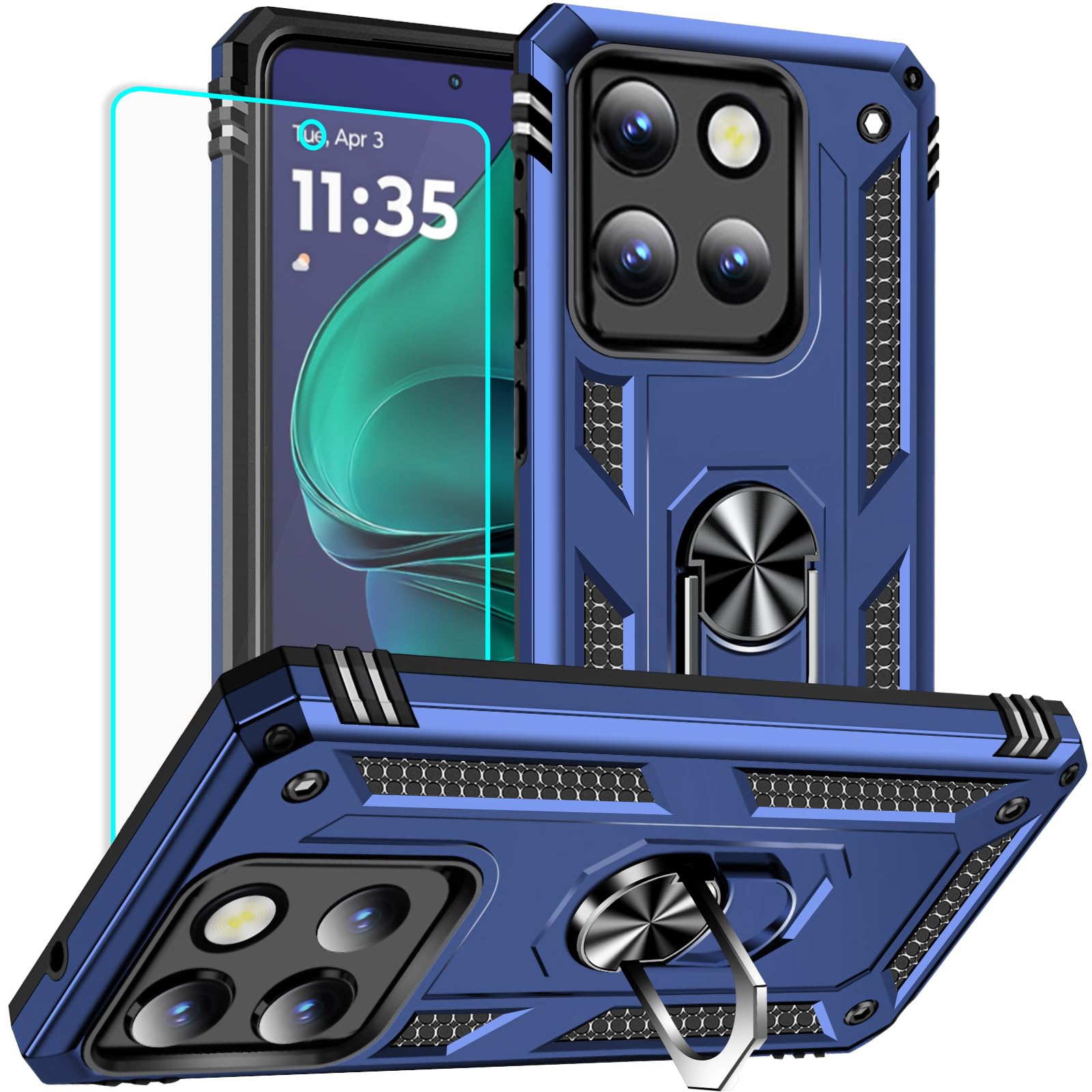 Yiakeng for Moto g Stylus 5G 2025 Case: with Screen Protector - Military Grade Protective Cases with Finger Ring Holder Kickstand for Motorola Moto g