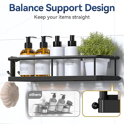Miniatura 6 de YASONIC Organizador de ducha adhesivo sin taladro, con ganchos extraíbles y soporte para jabón, estantes de ducha a prueba de óxido, soporte de