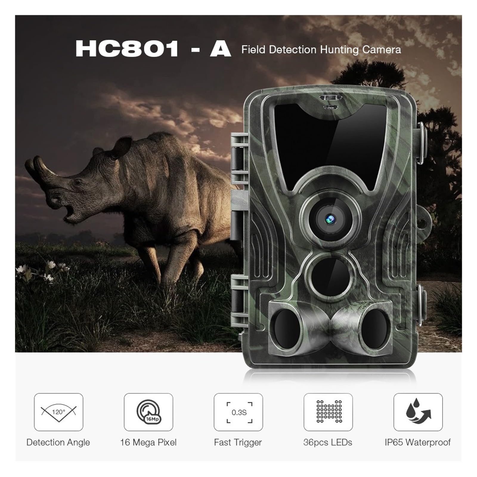 Kamera Myśliwska 20MP 1080P IP65 Noktowizor Kamery Obserwacyjne Wodoodporne Monitorujące Dziką Przyrodę Fotopułapka HC801A Wysoka Rozdzielczość