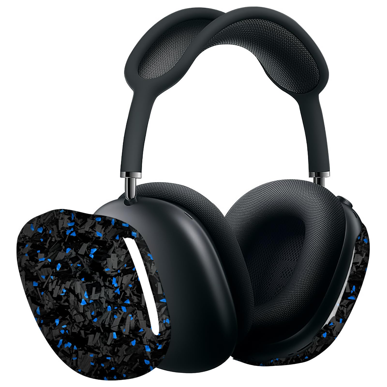 MONOCARBON Real Carbon Fiber Case for AirPods Max (2024/2020), Military-Grade Protective Hard Cover for Apple Max Headphones, Unique Forged Glossy, Scratch-Resistant, Essential Accessories-Blue