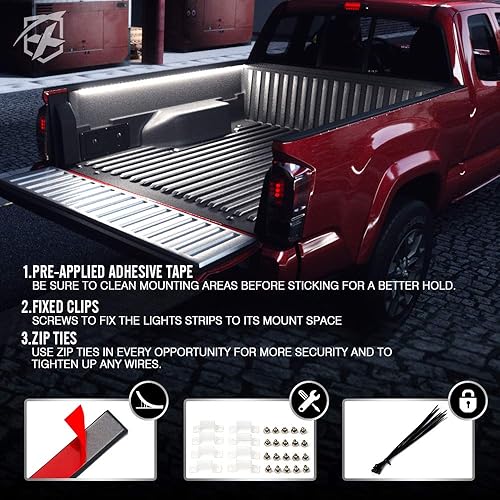 Miniatura 6 de Xprite Kit de tira de luces LED blancas de 60 pulgadas para caja de camión, barra de iluminación decorativa para camionetas de carga, cubierta