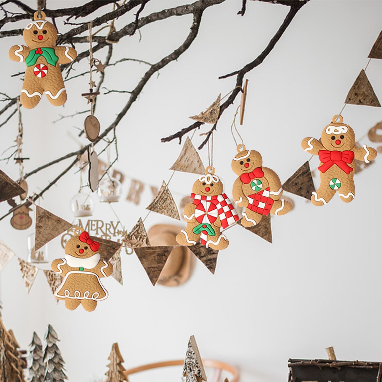 AFXXE Oino pan di Zenzero,14 Pezzi pan di Zenzero Decorazioni,Pvc Addobbi Natale Ciondoli di