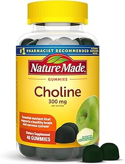 Nature Made Choline Supplements, Supports Liver Health, Nervous System Function and Brain Health, 40 Vegan Gummies, 20 Day Supply
