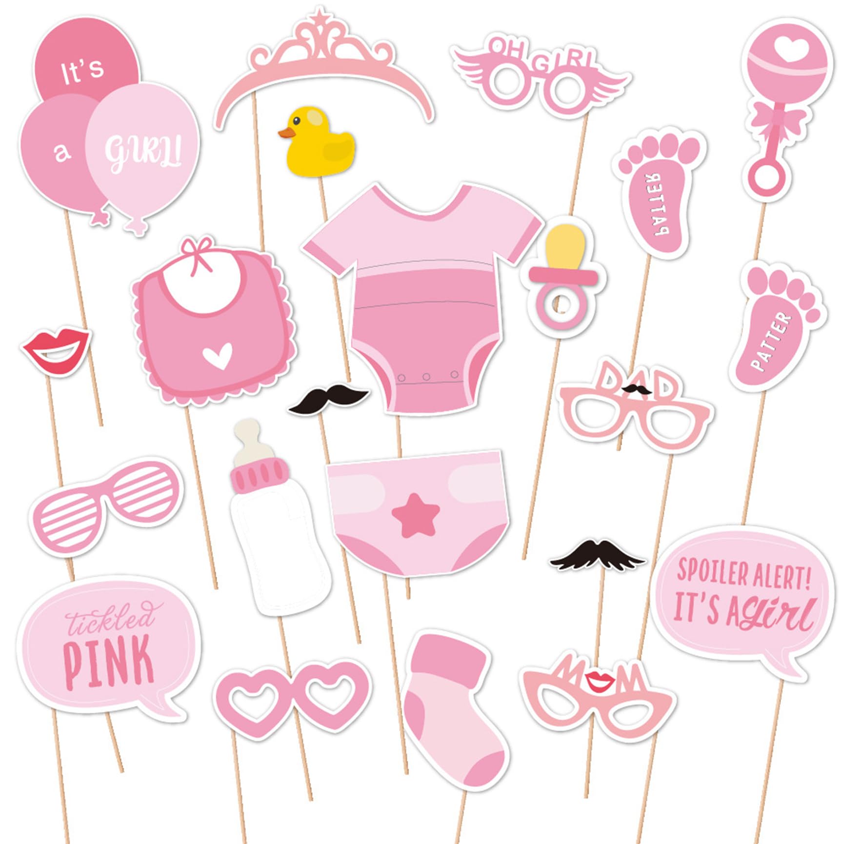 Qaziuy 22Pcs Baby Girl Photo Booth Props for Baby Shower Decorations