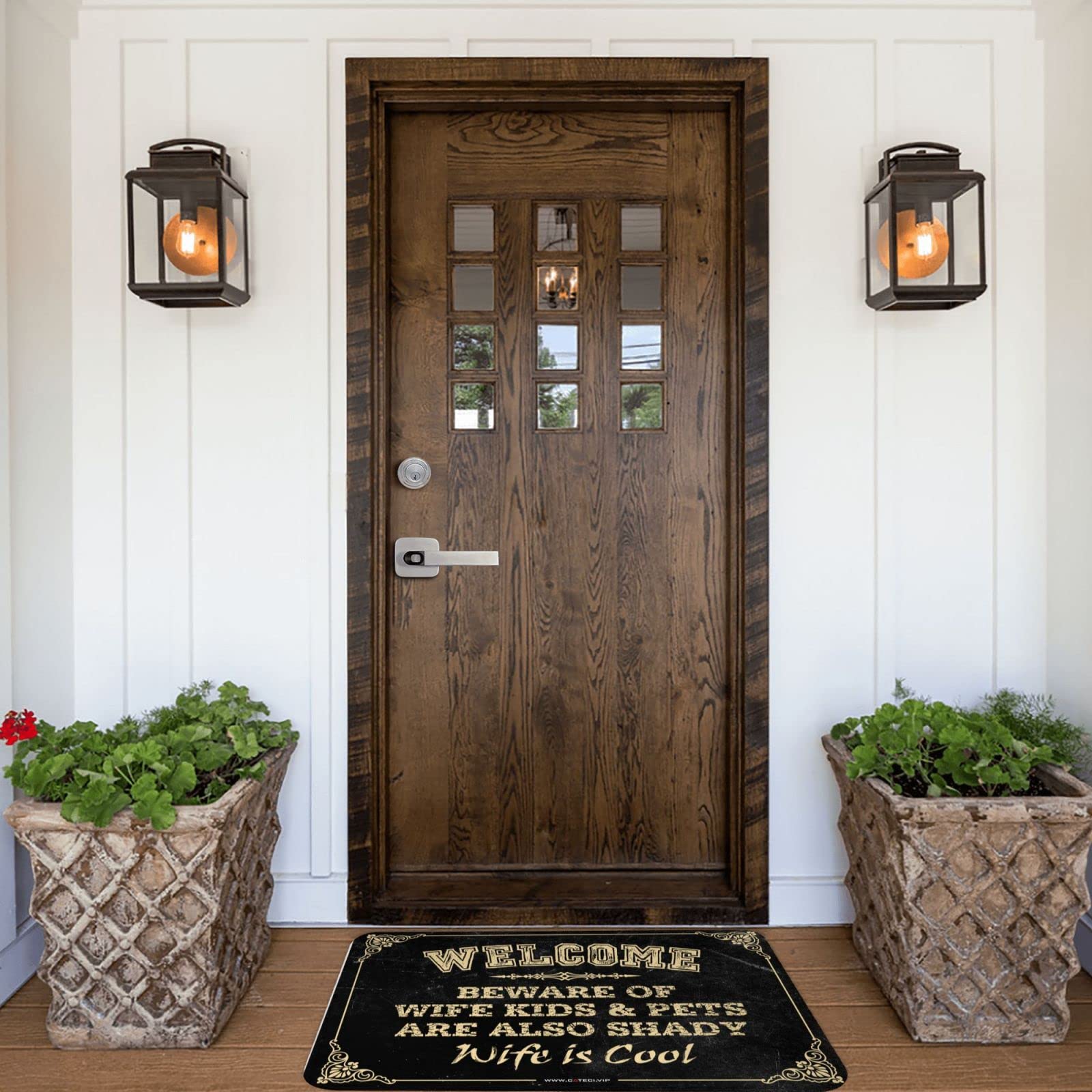 Wycieraczka pod drzwi wejściowe witamy 'Beware of Wife Children and Pets are Also Shady' Husband is Cool Mat Outdoor Front Door Rug Front Door Mat Funny(65 x 90 cm)