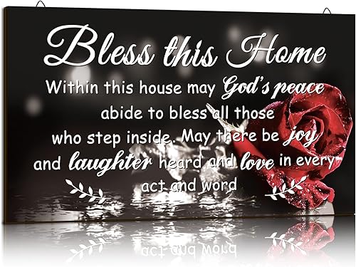 YLOLUL Rose House Warming Gifts Bless This Home - Decoración de pared con temática de rosas, placa de bendición de casa de campo, letrero rústico de