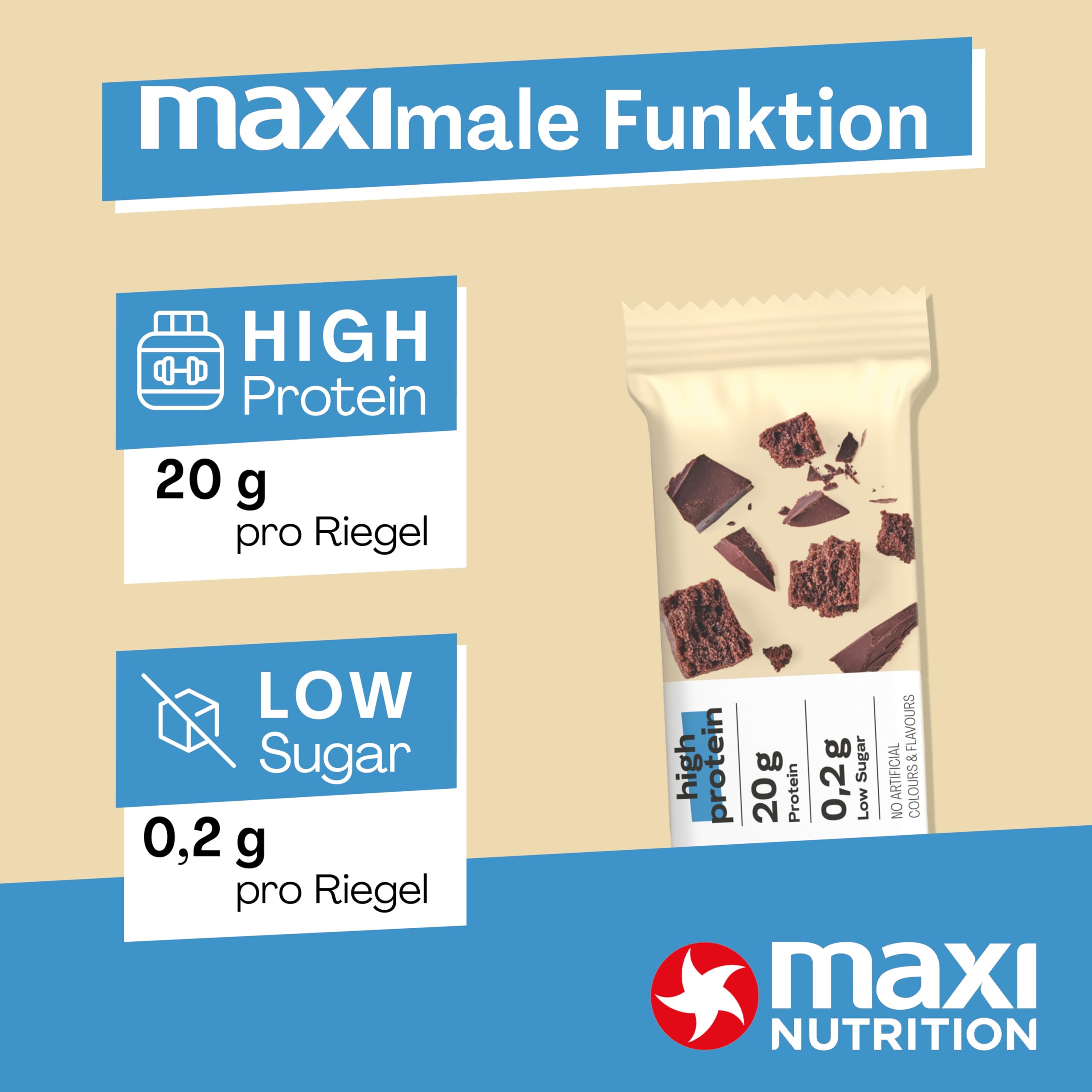 MaxiNutrition Classic Protein Bar Chocolate Brownie 16 x 40g - Protein Riegel mit 50% Eiweiß, 20g Protein pro Riegel, low sugar (0,2g), ohne Zuckerzusatz, ohne künstliche Aromen/Farbstoffe