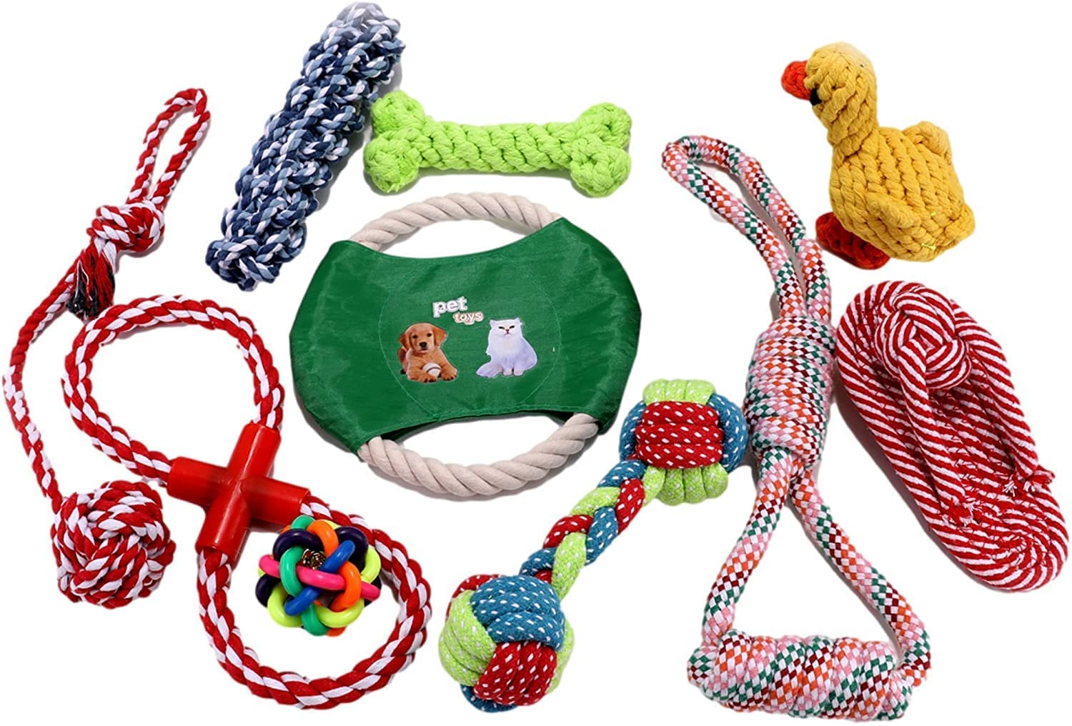 Dog Toys Puppy Chew Rope Toys Set Natural Braided Cotton Rope Toys for Dogs Pets Interactive Dog Toys with Frisbee Ball Duck Slipper Knots,Teeth Cleaning for Dogs