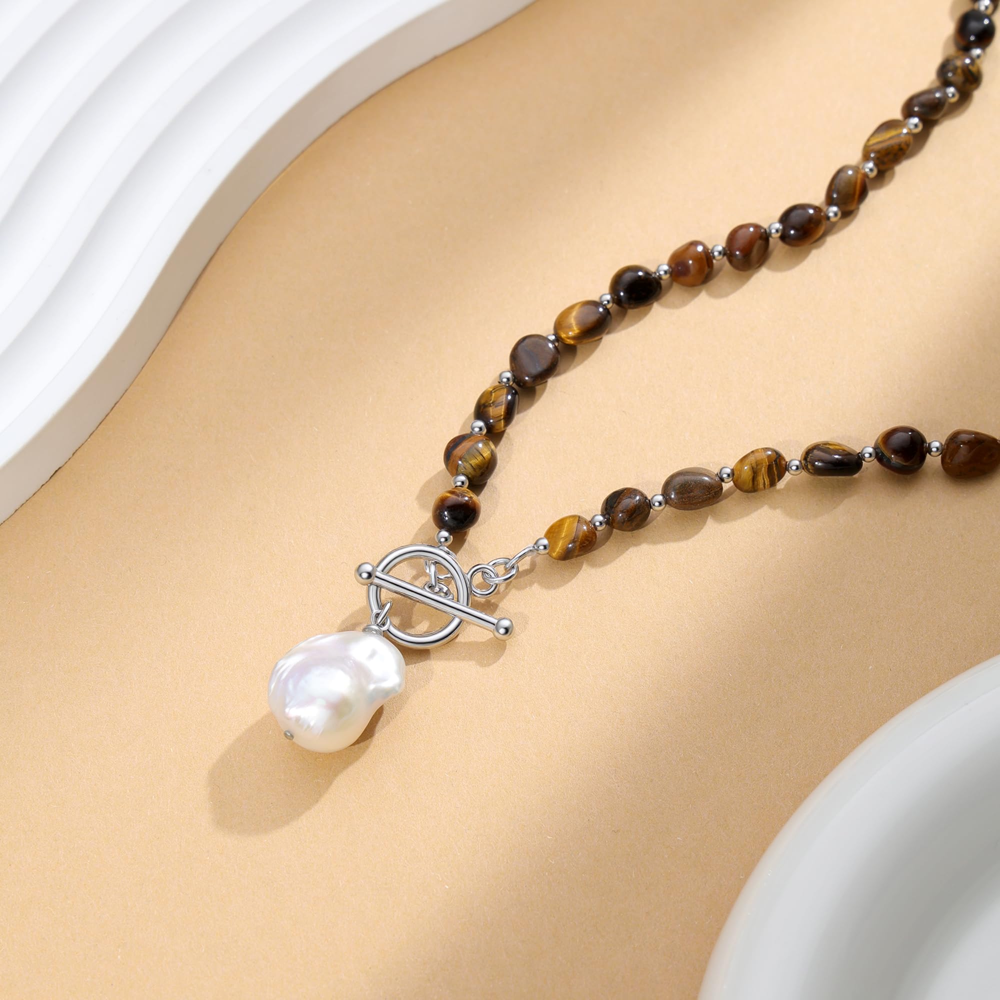 Collane con perline da donna con perle barocche, turchese ametista, lapislazzuli, occhio di tigre, fatto a mano, stile boho, collana girocollo con perline in pietra naturale, gioiello estivo, regalo