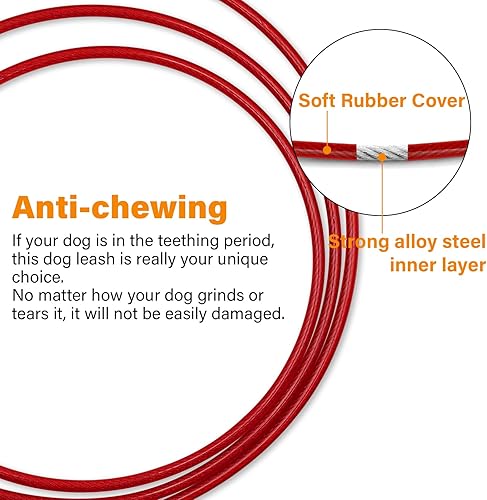Miniatura 4 de Paquete de 2 correas resistentes para perros, a prueba de mordidas y mango acolchado cómodo, de 456 pies, cuerda de seguridad de metal de acero con