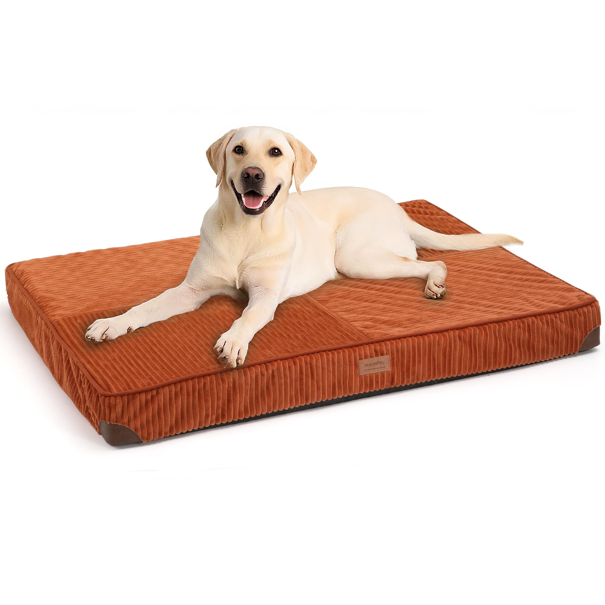 FUKUMARU Orthopädisches Hundebett - 91x56x9 cm, waschbares Hundekissen mit wasserdichter Gewebeschicht, kuschelige Hundematte, Hundematratze, Anti-Rutsch Hundecouch, Orange