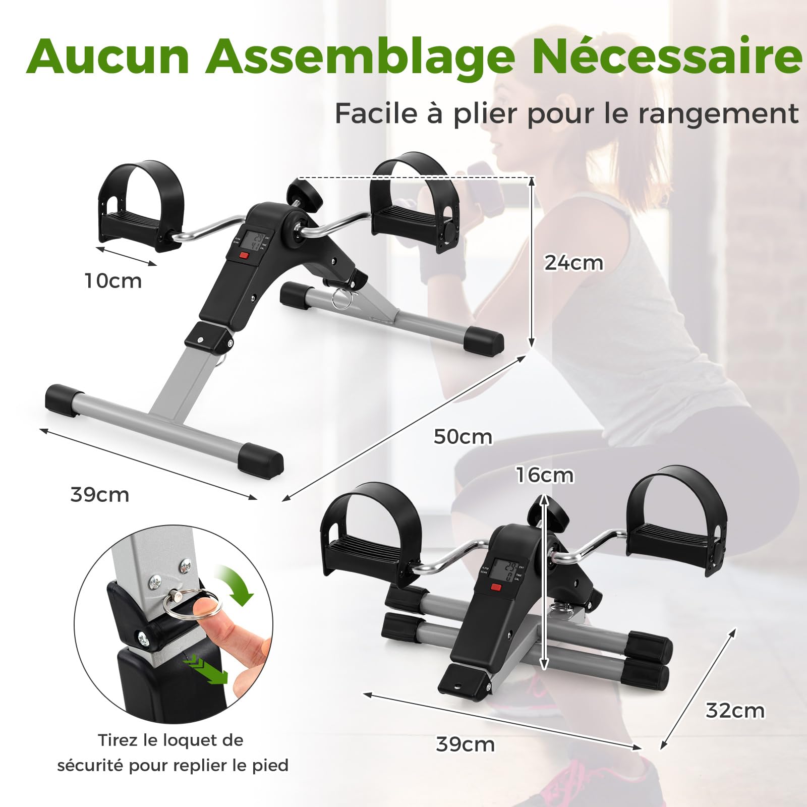 GYMAX Mini Vélo d'Appartement, Pédalier sous Bureau, Intensité Réglable, Verrous de Sécurité