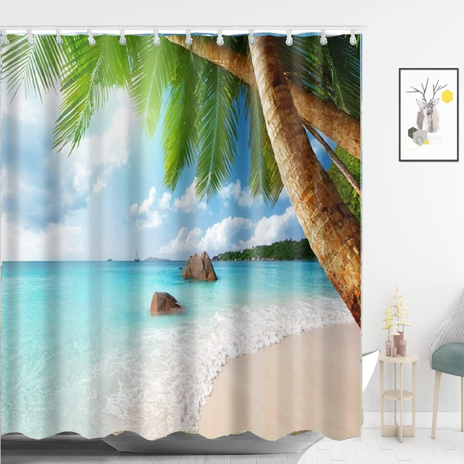 Tropical Beach Shower Curtain Polyester Waterproof Fabric Bathroom Decor (Tropical)