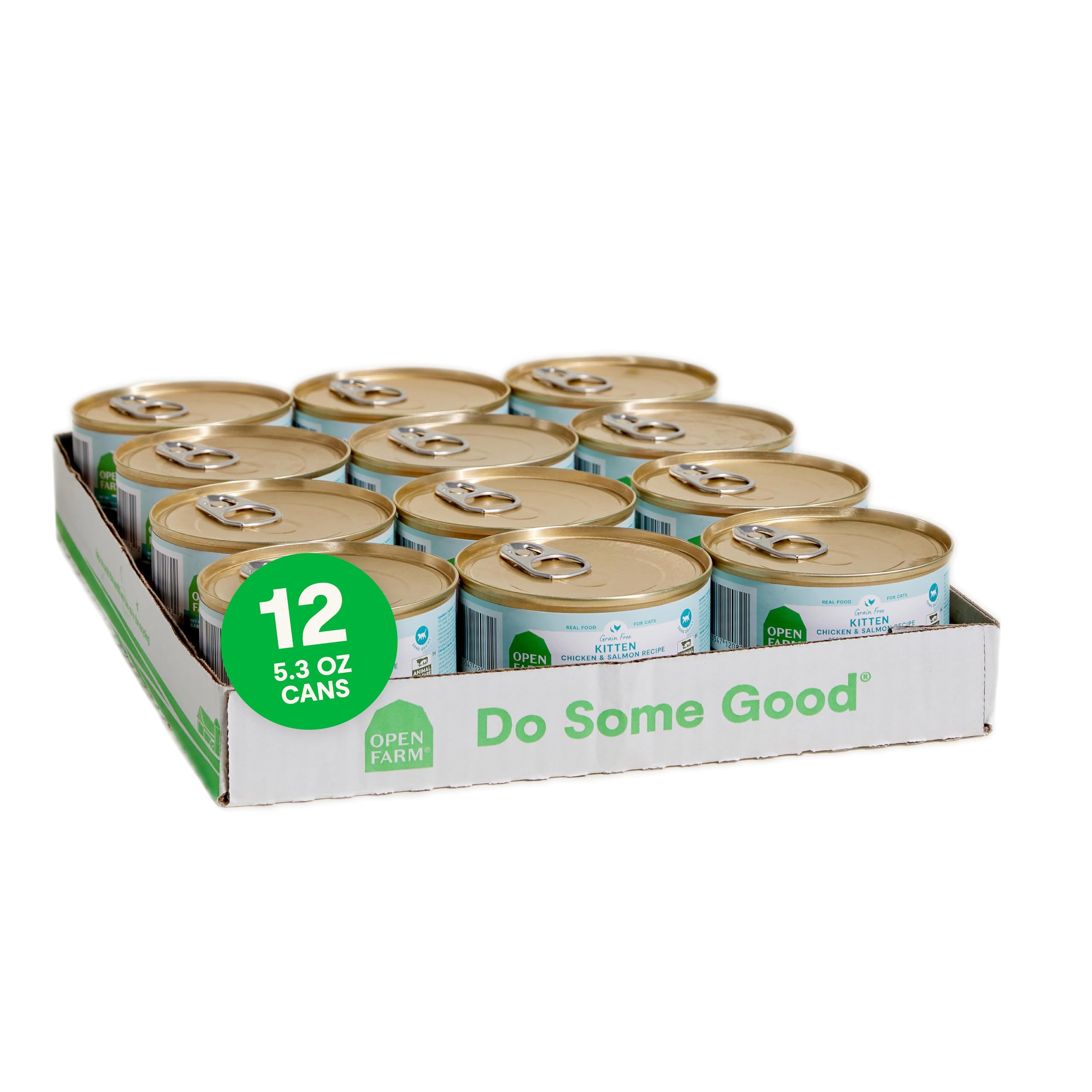 Open FarmCanned Kitten Food, Pate for Complete & Balanced Nutrition, Grain Free and Legume-Free Wet Kitten Food, Chicken & Salmon Recipe, 5.3oz Cans (Case of 12)