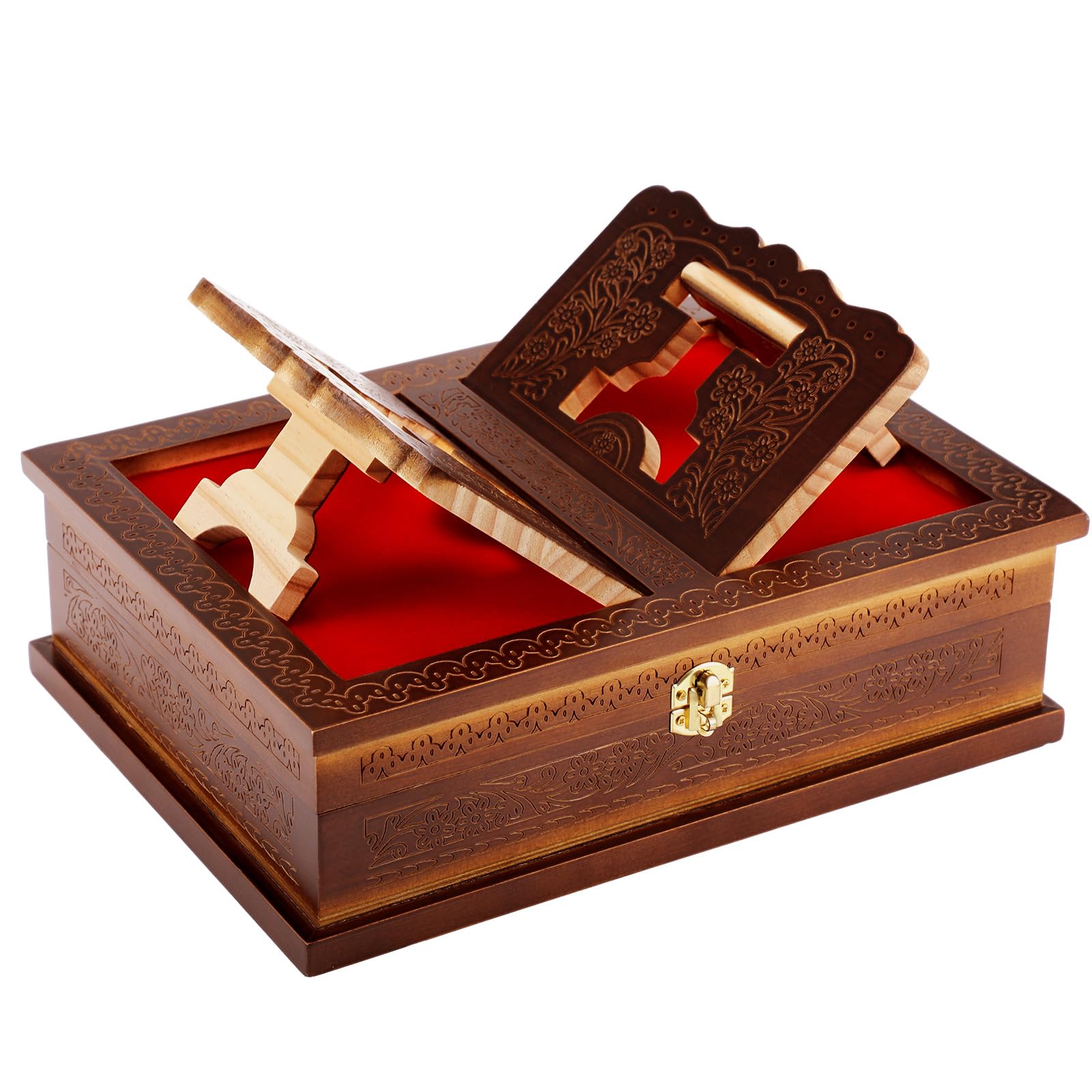 Photo 1 of (broken  not attached) Yalikop Wooden Rehal Box Beautifully Holy Book Stand Box Quran Bible Holder Foldable Ramayan Stand Religious Rehal Display Decor for Geeta GURU Granth Sahib Prayer Holy First Communion