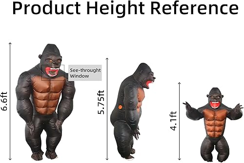 Miniatura 4 de Disfraz inflable de mono gorila de cuerpo completo travieso divertido traje para fiesta de Halloween adulto niño pequeño tamaño